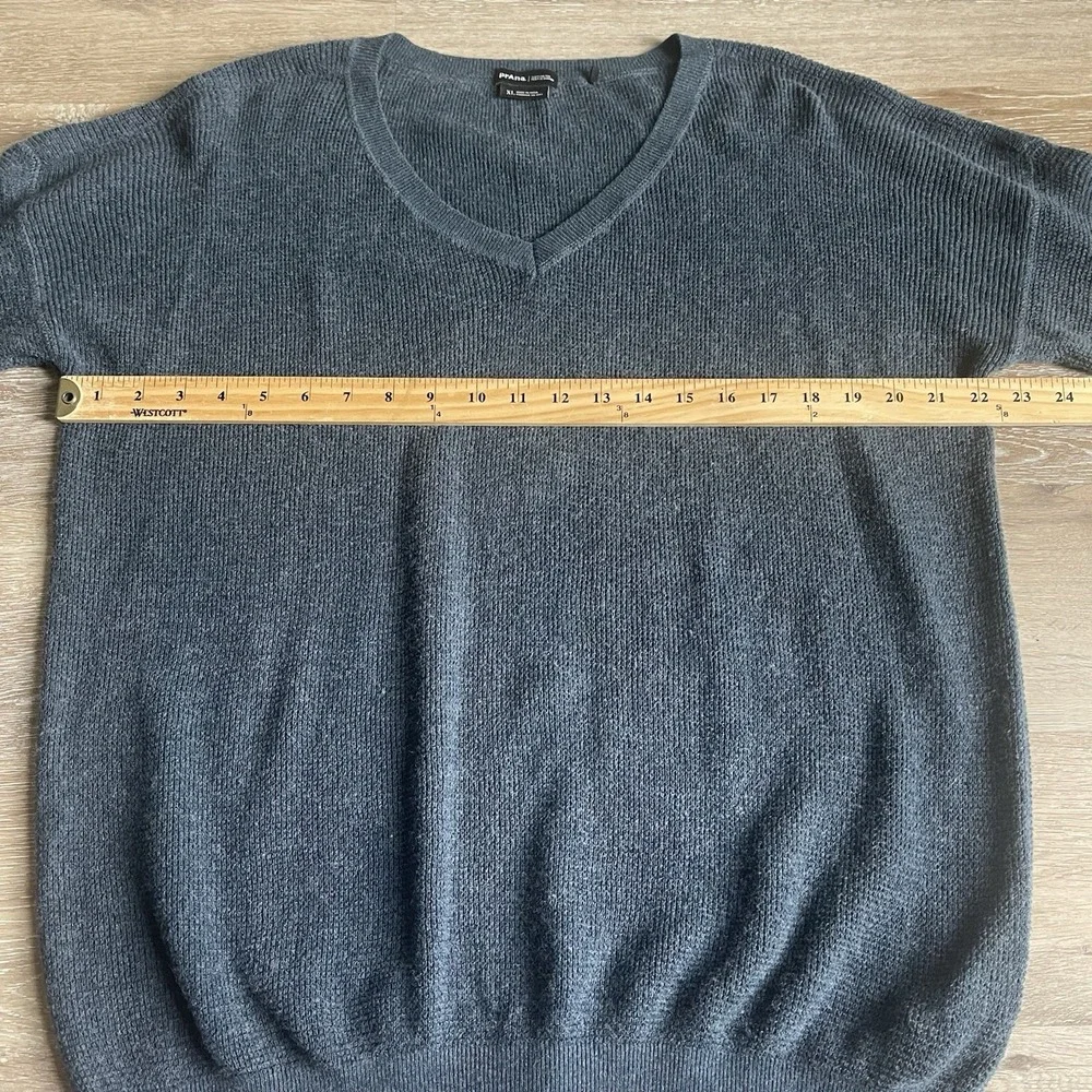 Prana Milani V-Neck Sweater XL Navy Organic Cotton Wool Waffle Knit Lightweight - Picture 3 of 7